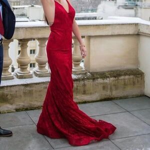 Maroon lace formal dress